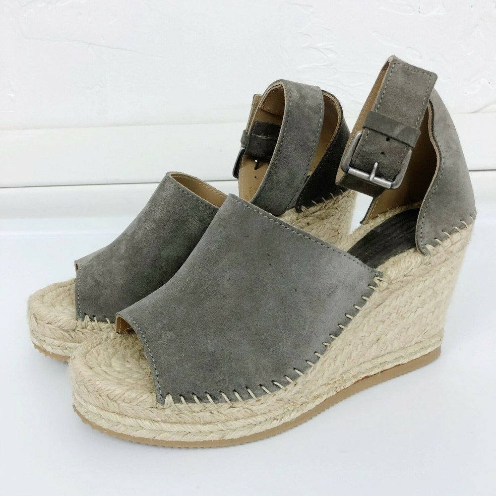 Garnet Hill Gray Suede Espadrille Wedge Sandals
